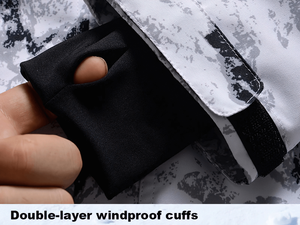 Close-up of double-layer windproof cuff on men's ski jacket from SF2068 set, showcasing style and durability.
