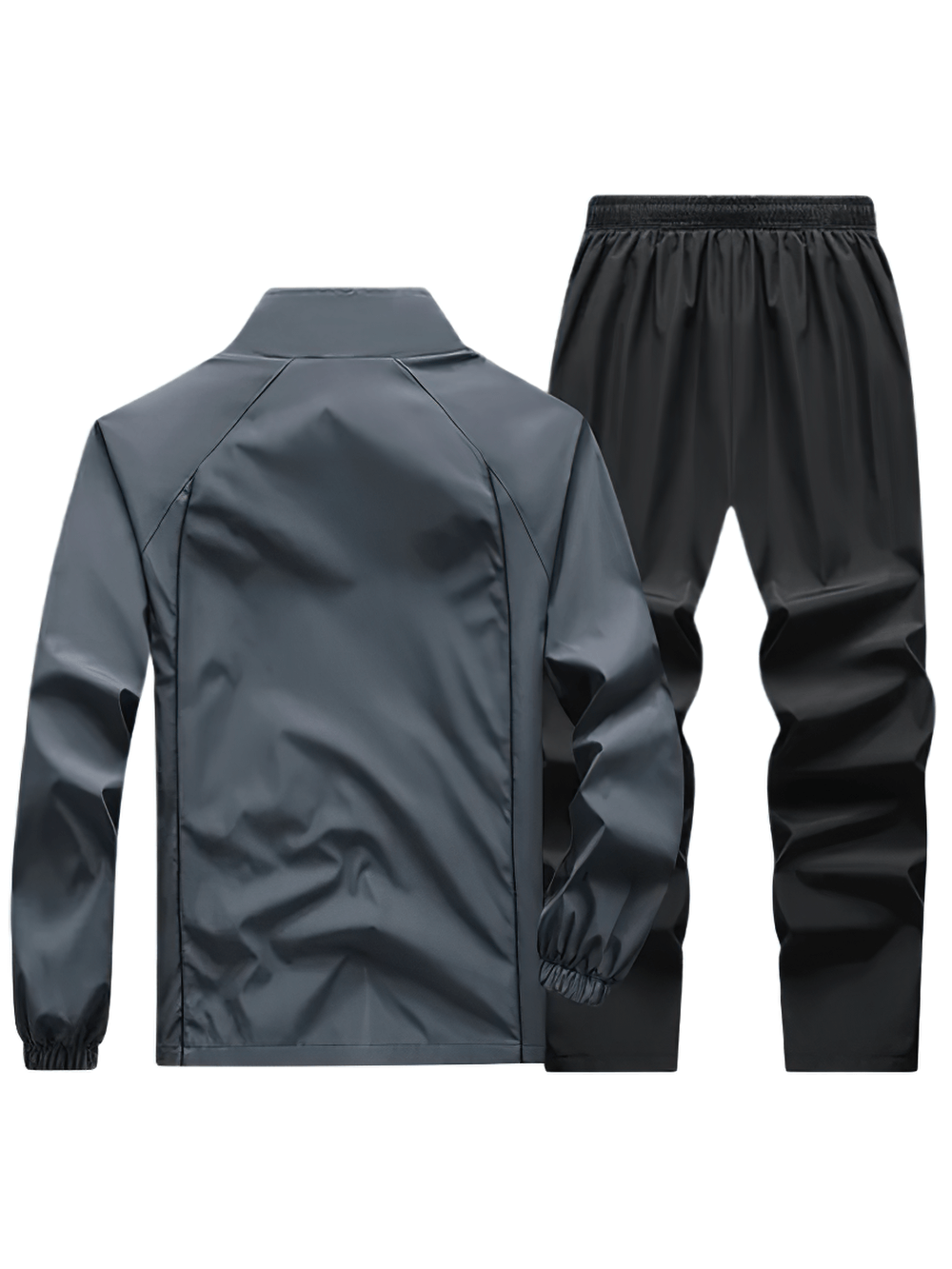 Mandarin Collar Zipper Tracksuit Set with Pockets, polyester with print, drawstring pants, sleek activewear for style and utility.