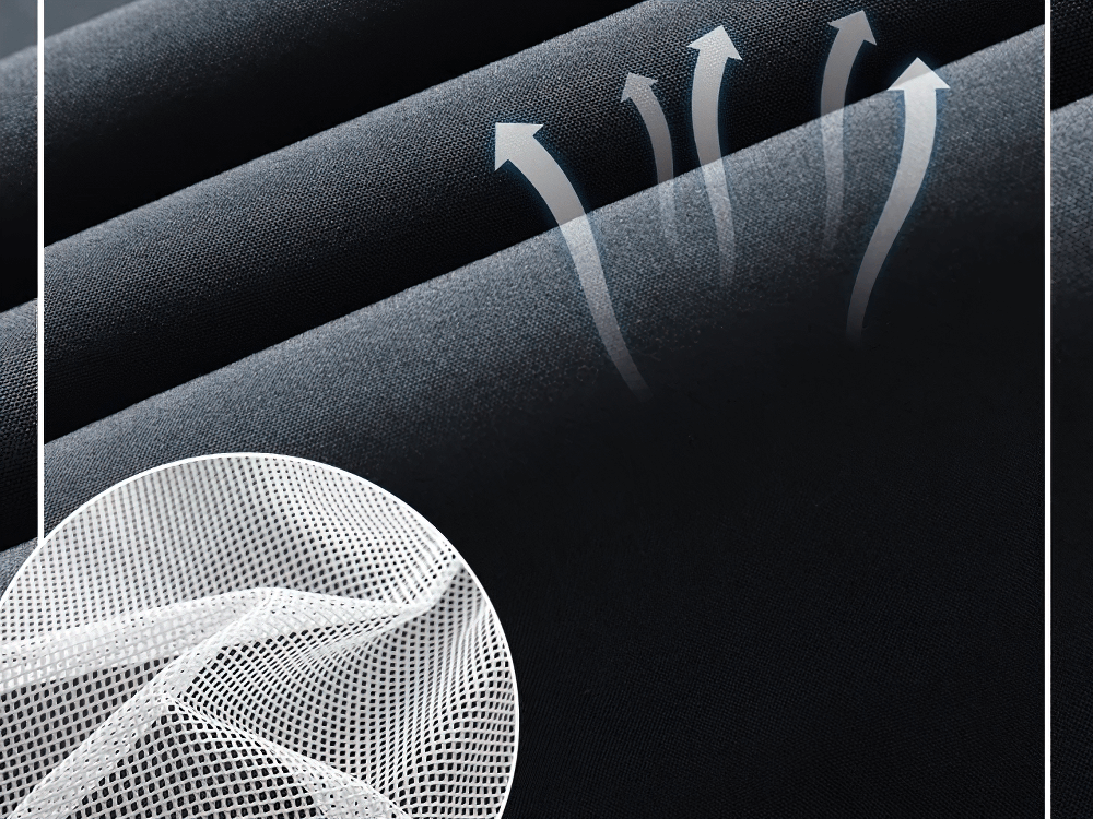 Breathable polyester fabric with mesh detail and airflow arrows, ideal for Mandarin Collar Zipper Tracksuit Set SF2278.