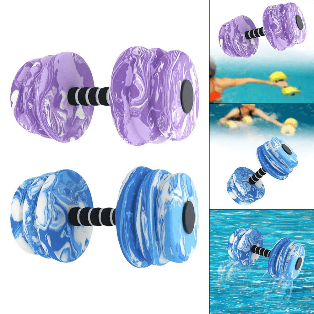 Marble-effect aquatic dumbbells in purple and blue for water resistance workouts in the pool, SF3348 model.