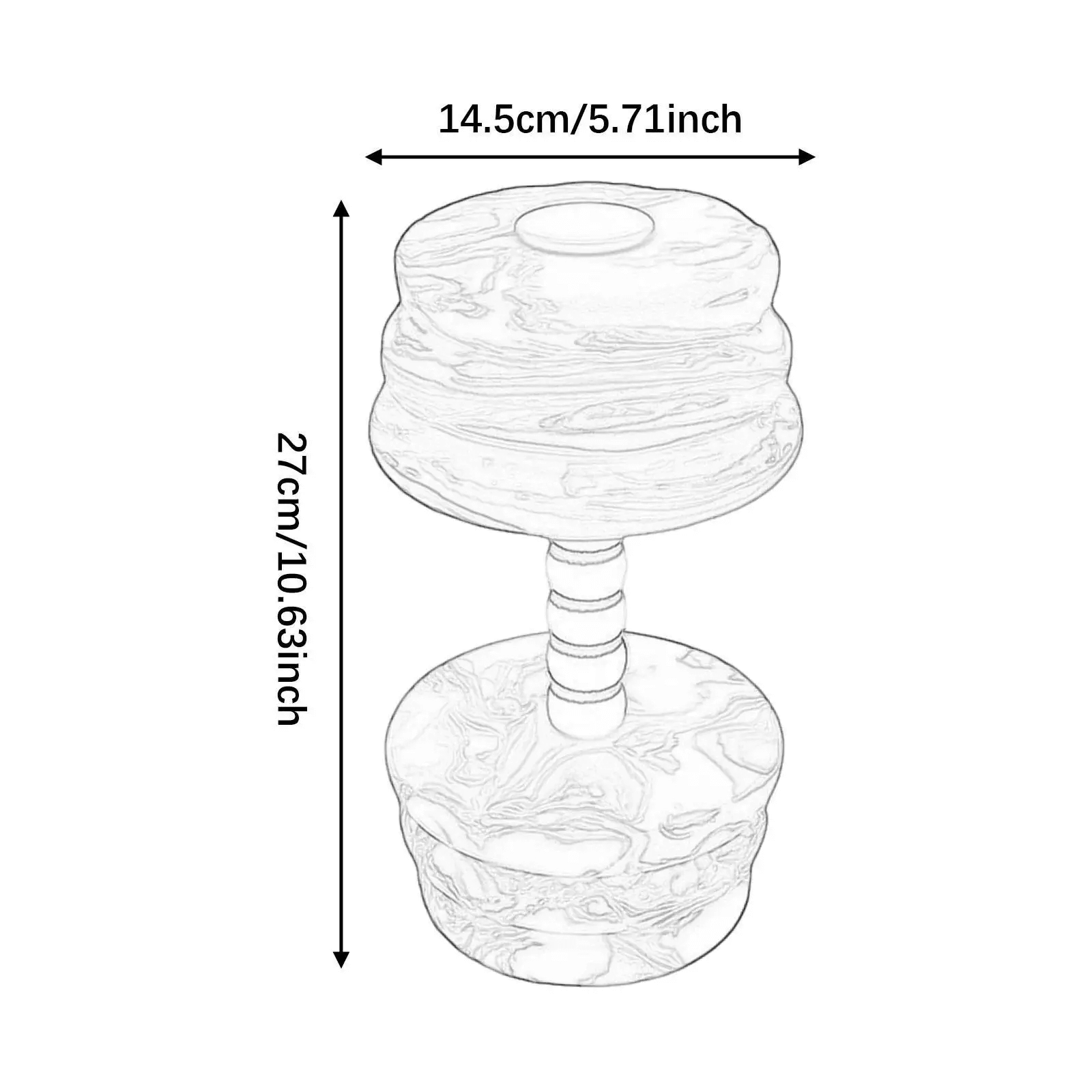 Marble-effect aquatic dumbbells for water exercise with dimensions: 27cm height, 14.5cm width.