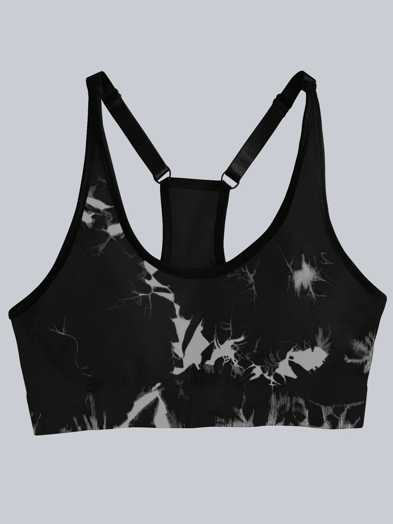 Marble Print Racerback Sports Bra with Pads - SF4070 in black with breathable mesh lining, perfect for yoga, running, and dancing.