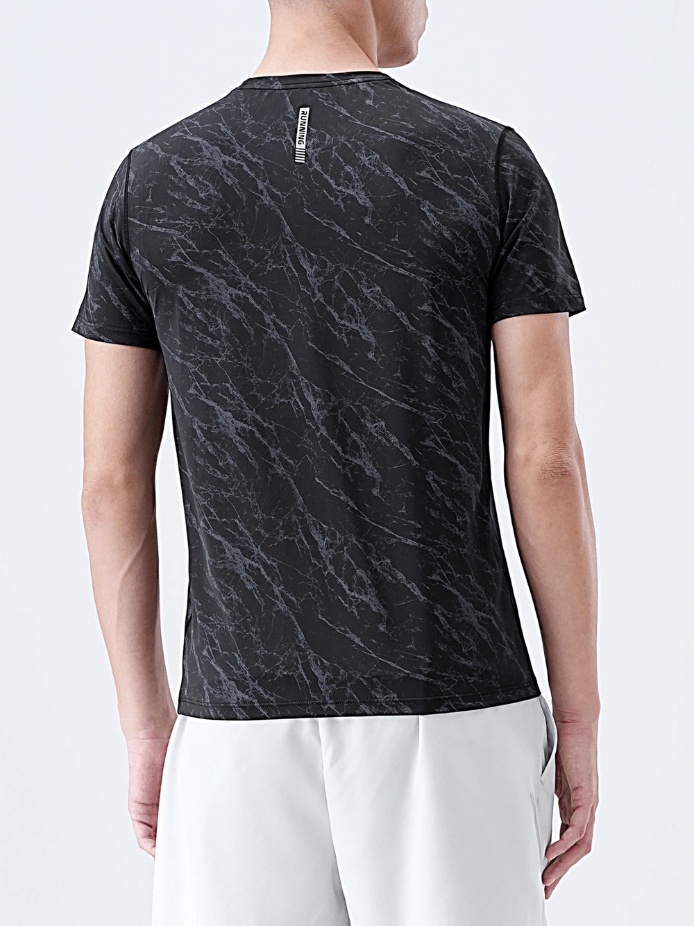 Marble Print Running T-Shirt with Short Sleeves - SF4627, back view showcasing grey marble pattern and short sleeves.