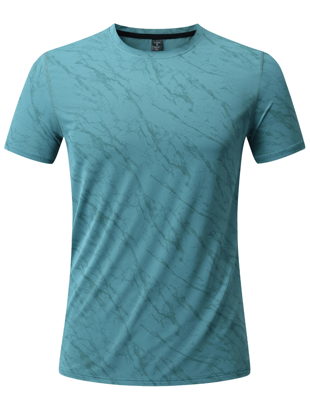 Marble Print Running T-Shirt with Short Sleeves - SF4627 in a teal color with a sleek marble pattern.