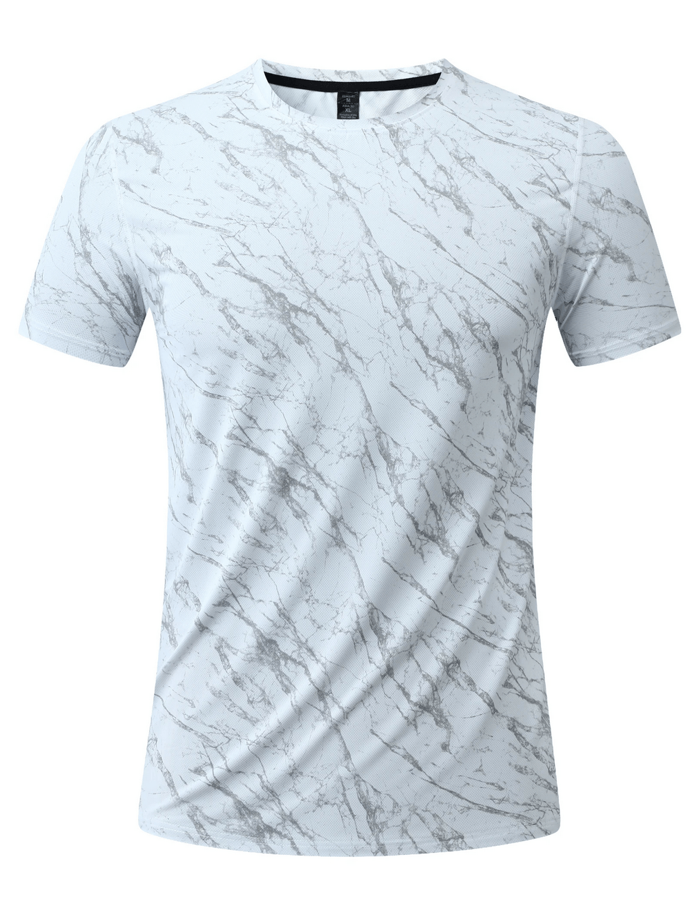 Marble Print Running T-Shirt with Short Sleeves - SF4627 in grey marble pattern for outdoor sports and activewear.