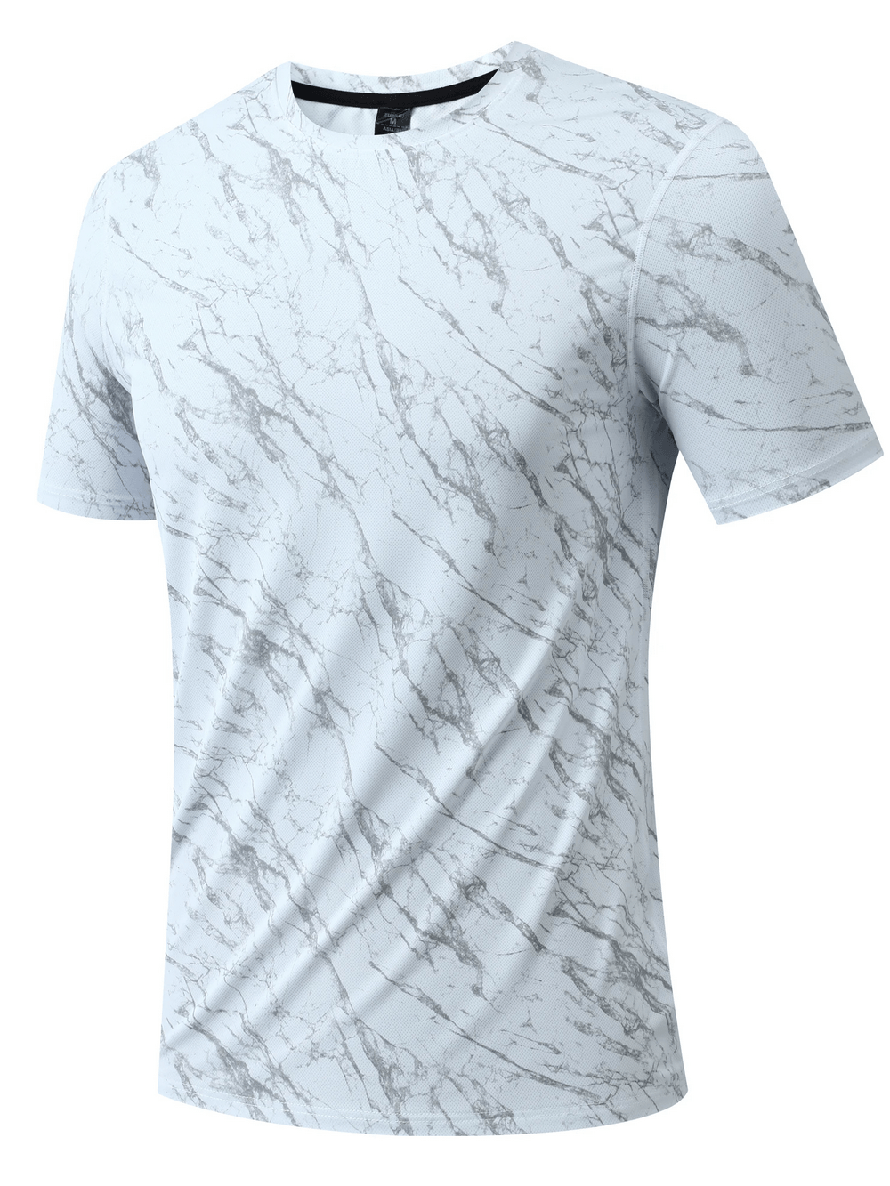 Marble Print Running T-Shirt with Short Sleeves - SF4627 in grey marble pattern, perfect for outdoor sports and casual wear.