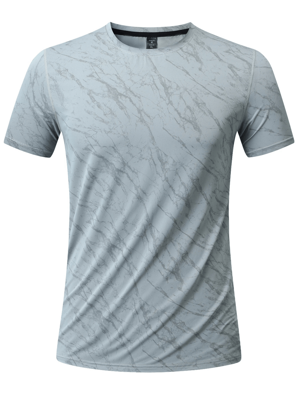 Marble Print Running T-Shirt with Short Sleeves - SF4627 in grey marble pattern, perfect for outdoor sports and casual activewear.