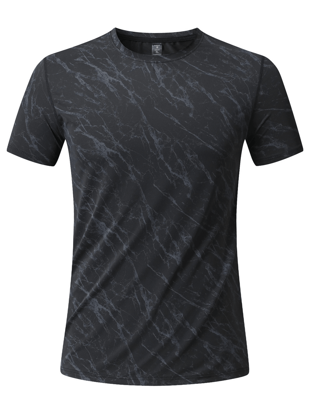 Marble Print Running T-Shirt with Short Sleeves - SF4627 in grey marble pattern, perfect for outdoor sports and casual wear.