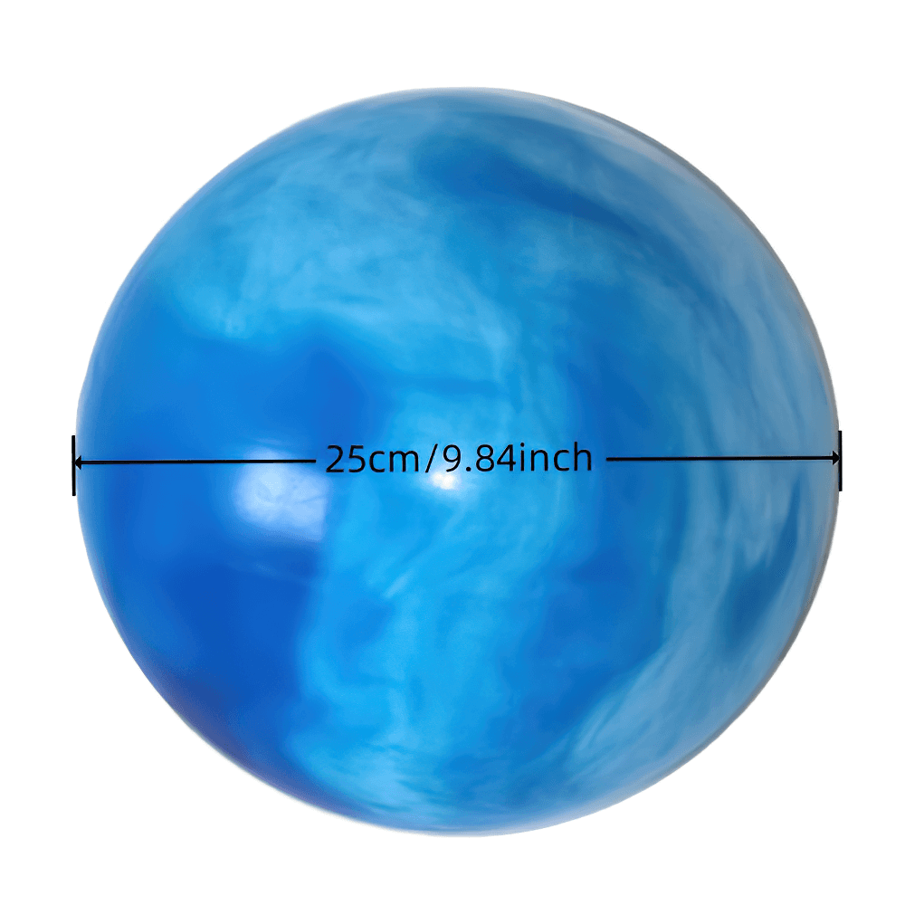 Blue marble texture yoga and Pilates ball, 25cm diameter, perfect for core strengthening, stability exercises, and balance training.