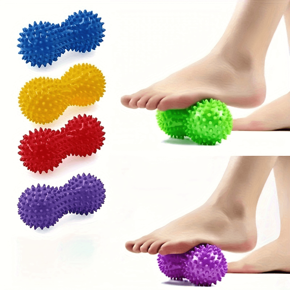 Colorful peanut-shaped massage balls for deep tissue relief on feet, perfect for muscle tension and recovery.