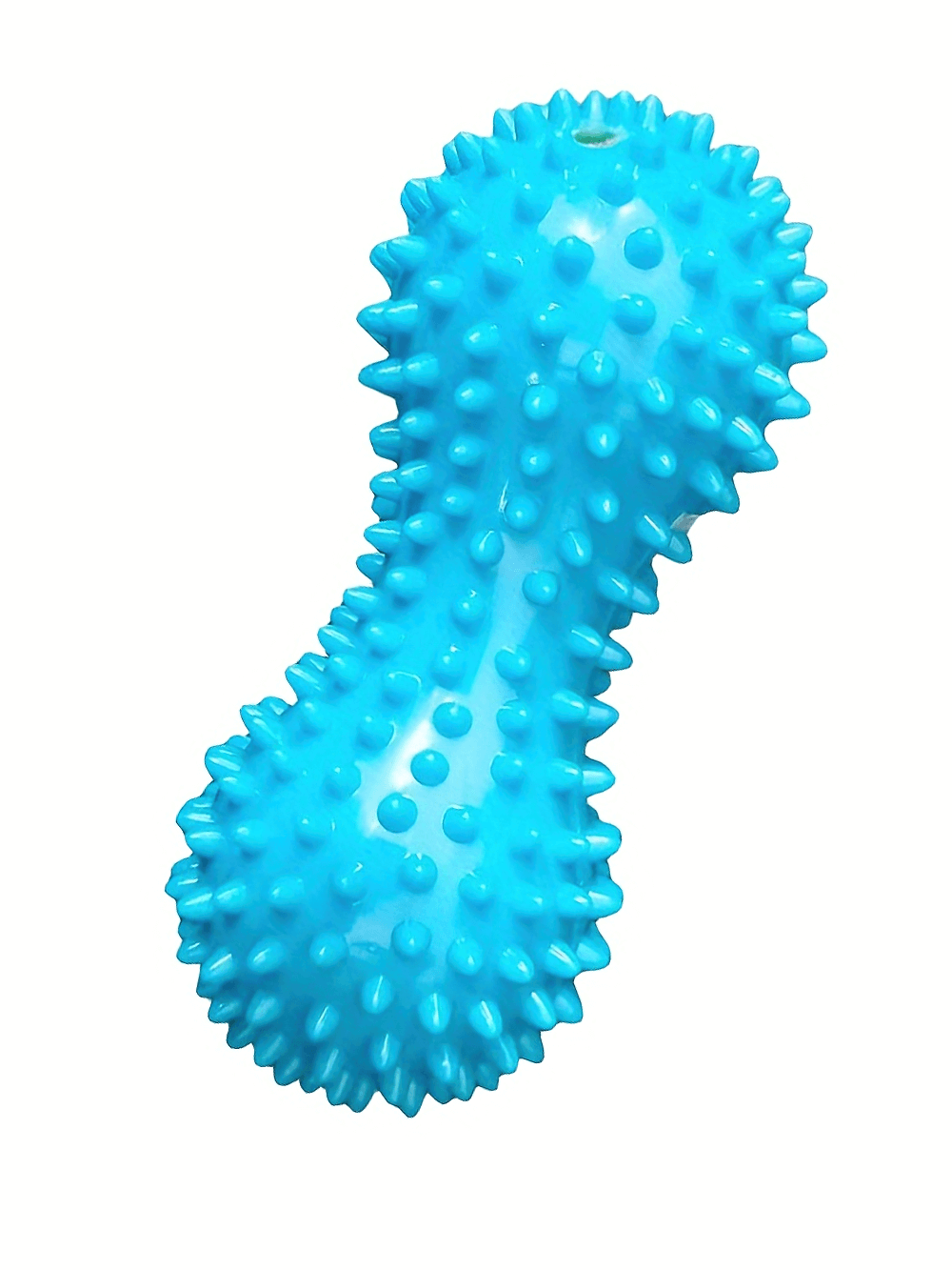 Blue peanut-shaped spiky massage ball for deep tissue muscle relief, perfect for foot, back, and body massage therapy.