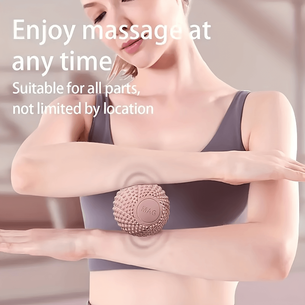 Person using spiky massage ball for deep tissue therapy on arm for tension relief and flexibility.