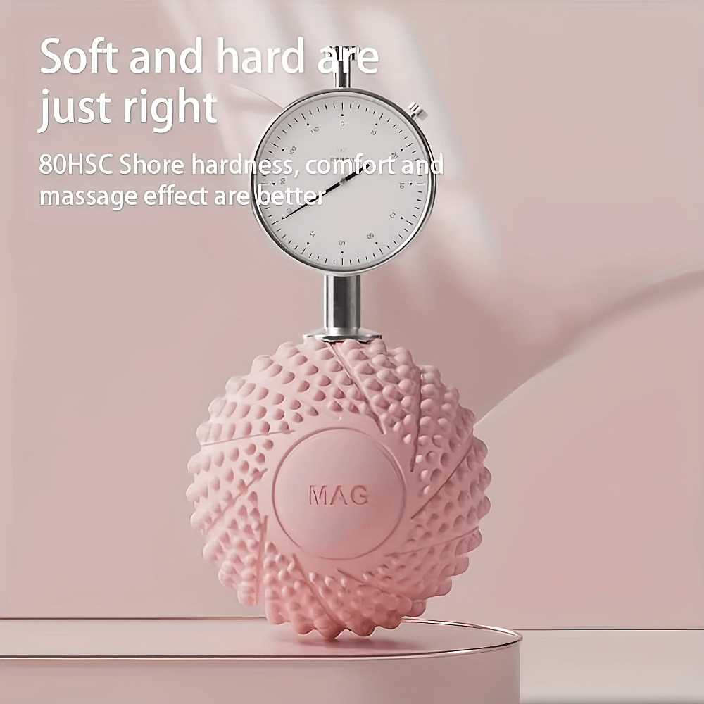 Pink spiky massage ball for deep tissue relief with texture enhancing circulation, perfect for muscle tension release and recovery.