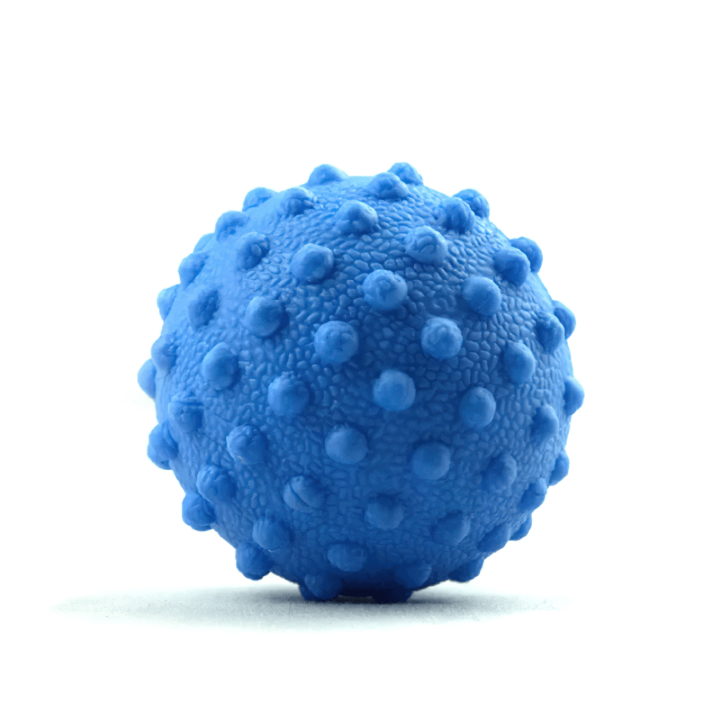 Blue spiky massage ball for deep muscle relaxation and trigger point therapy, ideal for back pain relief, fitness, and sports recovery.