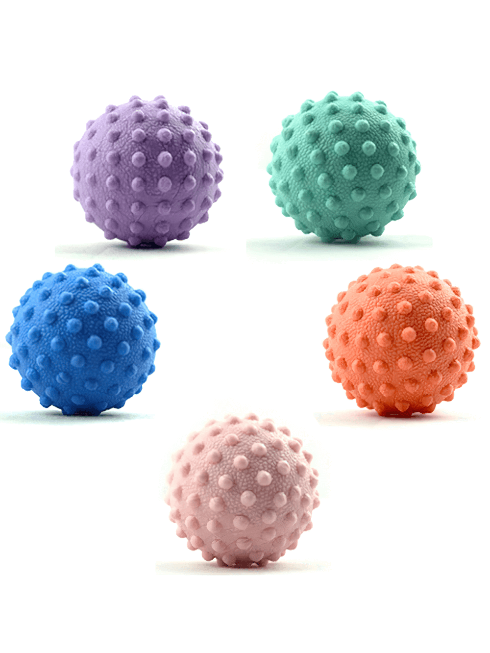 Colorful spiky massage balls for deep muscle relaxation, ideal for trigger point therapy and pain relief. Compact and travel-friendly size.
