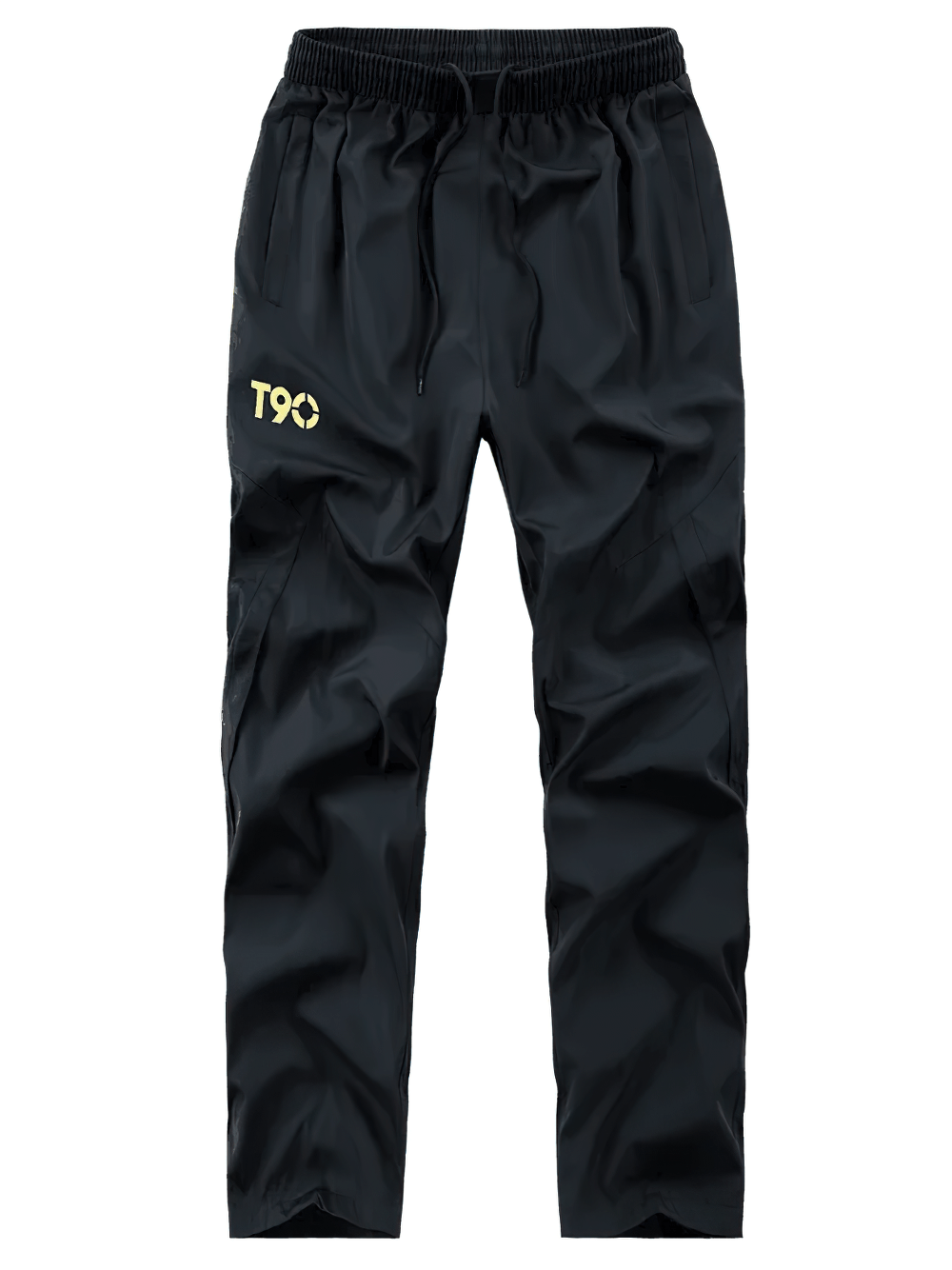 T90 men's sports tracksuit pants with patchwork design and elastic waist, perfect for running or basketball.