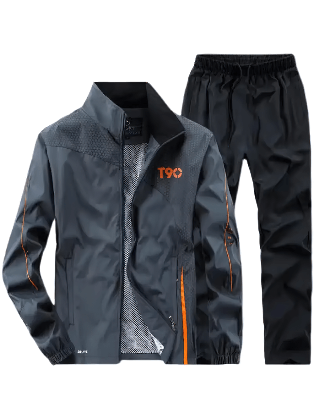 Men’s active sports tracksuit set SF2291 in durable polyester, featuring full-zip jacket with patchwork design and elastic-waist pants.