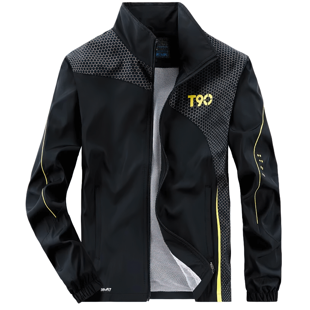 Men’s T90 Sports Tracksuit Jacket with Full Zip, Patchwork Design, Mandarin Collar, Perfect for Running and Basketball