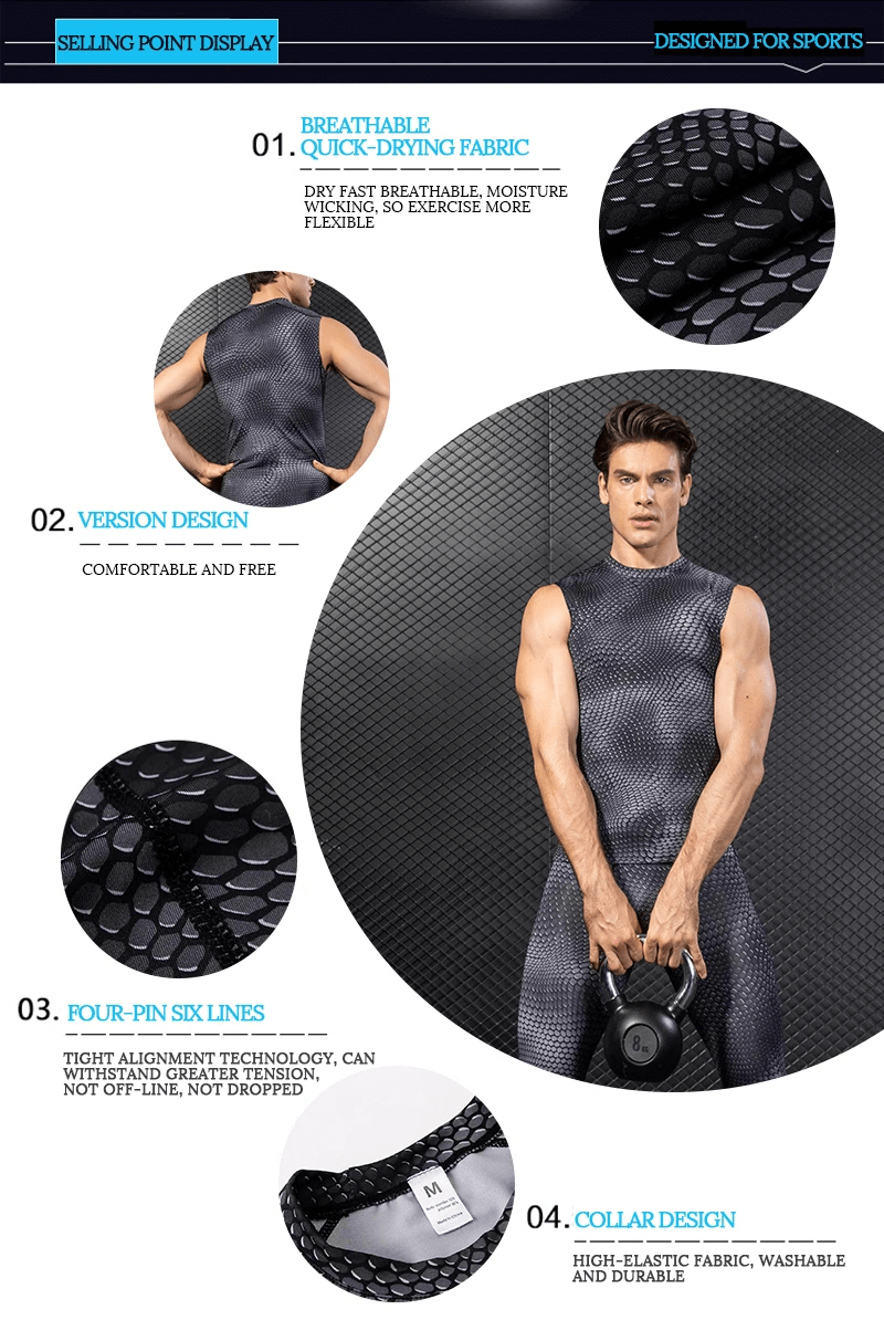 Men's gym vest with quick-drying fabric and compression fit, shown in gray. Ideal for workouts, with breathable, high-elastic material.