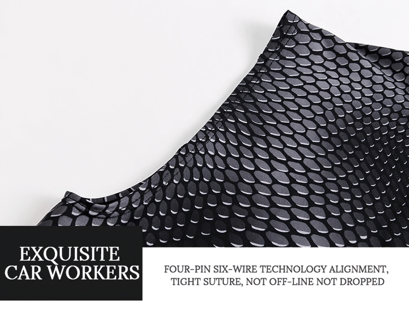 Close-up of black textured fabric showcasing precision stitching and technology alignment.