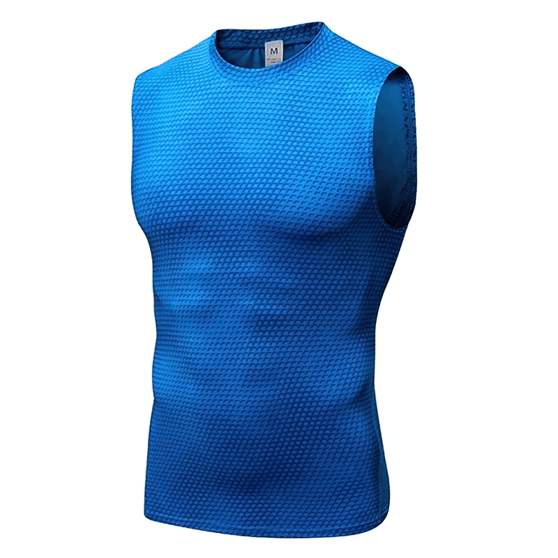 Men's blue athletic quick-dry tank top, featuring a compression fit and breathable fabric, perfect for gym workouts. Style: SF2123.