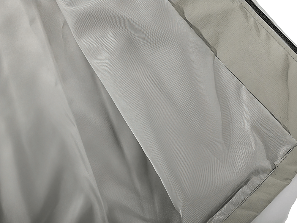 Close-up of the interior lining of a men's loose-fit stand collar work jacket SF2264, showcasing durable polyester and zippered detail.