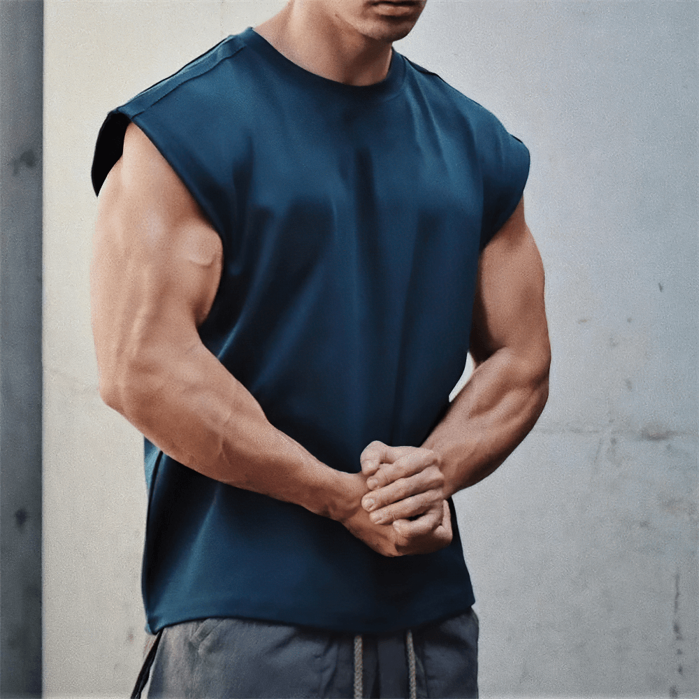 Men's sleeveless sport t-shirt for training, slim fit, durable polyester, O-neck, ideal for bodybuilding and workouts, SF2543.