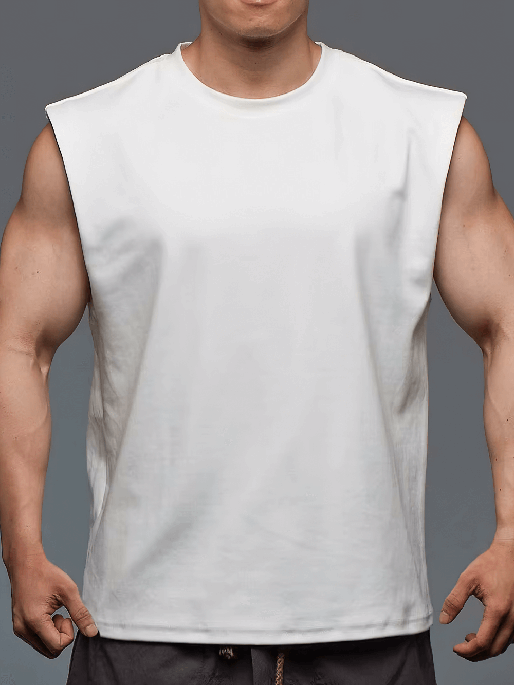 Men's sleeveless sport T-shirt SF2543 in white for training, bodybuilding, or gym. Slim fit and breathable polyester design.