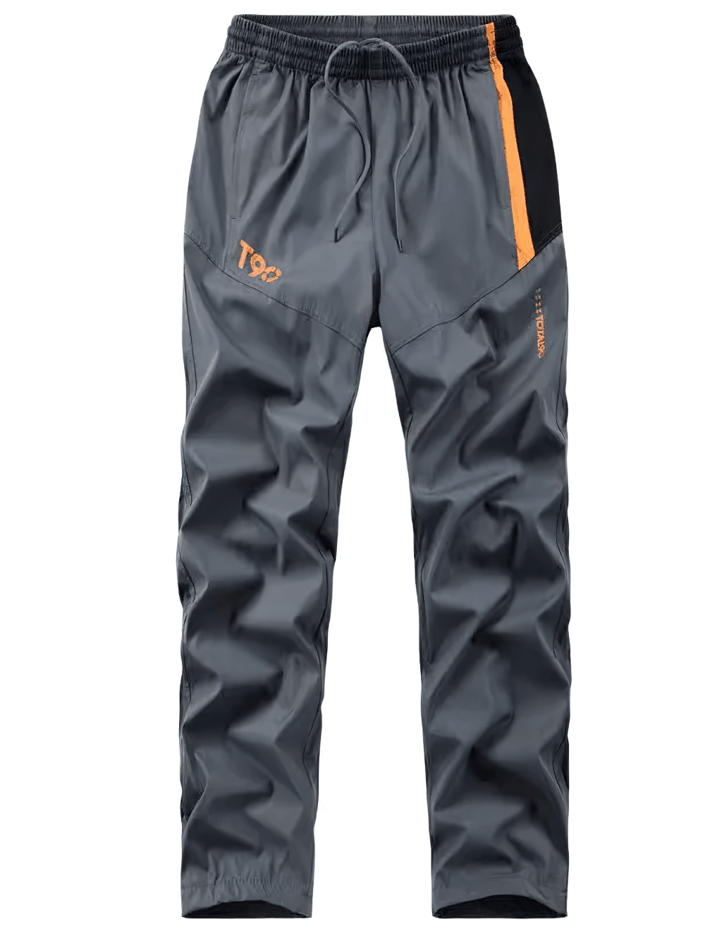 Men's athletic track pants with bold orange accents and elastic waistband, part of breathable sports tracksuit SF2290 for outdoor activities.