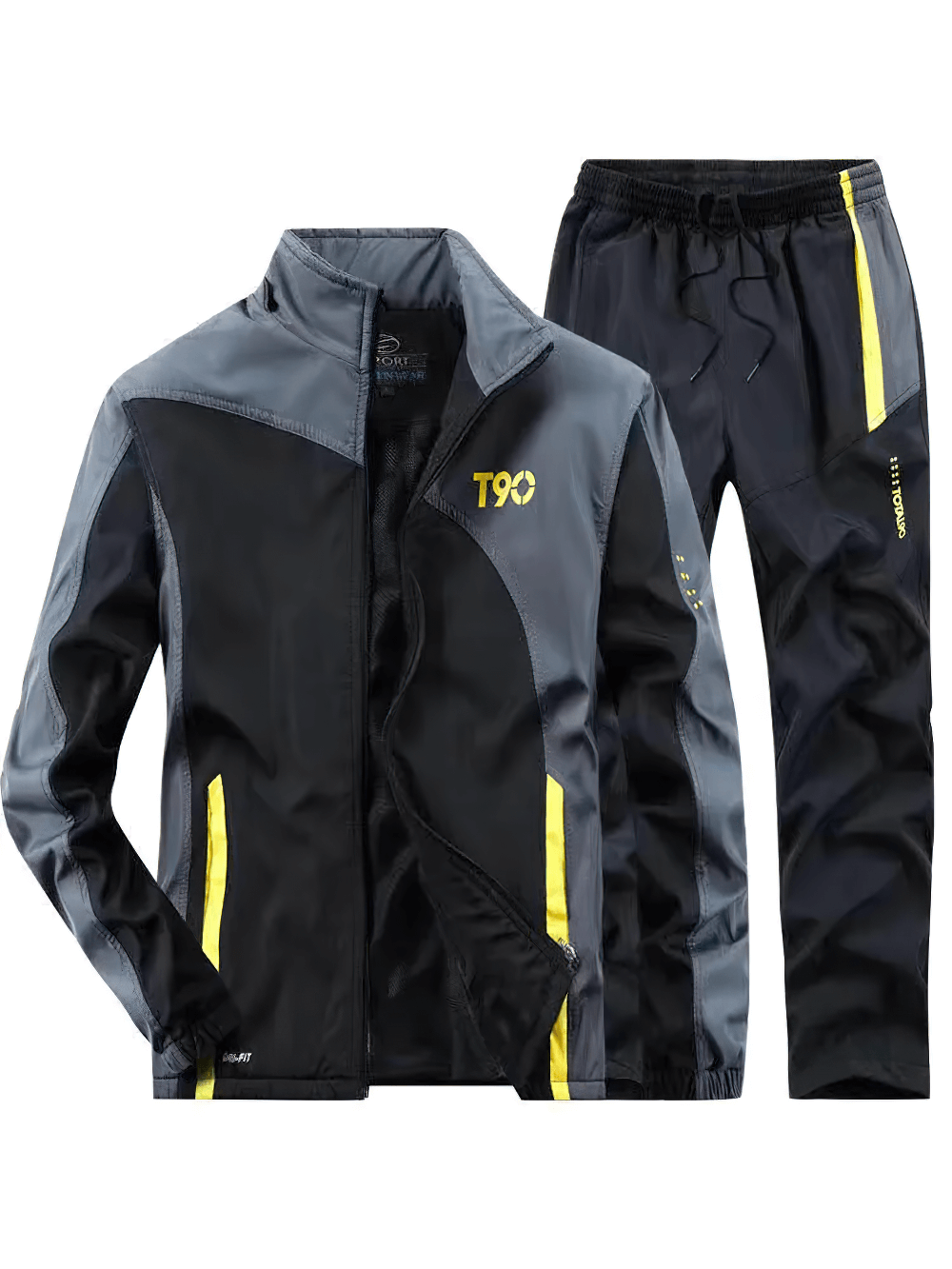 Men's breathable tracksuit T90 with zip-up jacket, orange accents, and matching track pants for outdoor training SF2290