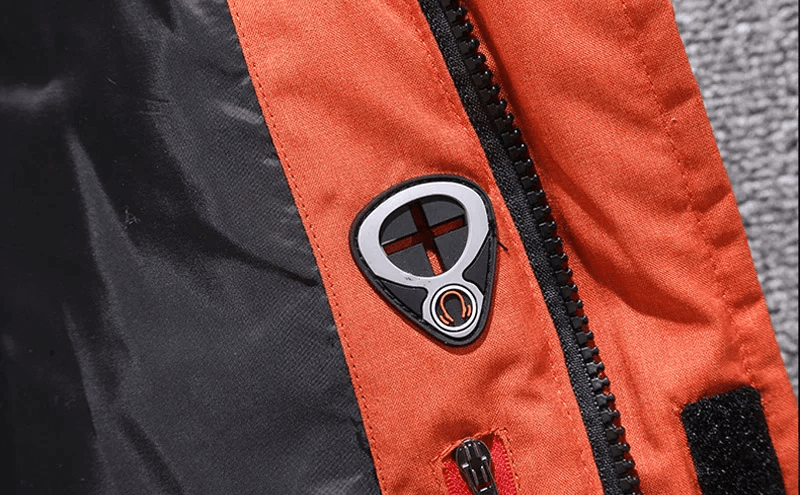 Close-up of Men's Windproof Ski Suit SF2045, showcasing hooded jacket's durable zipper and design details for winter sports.