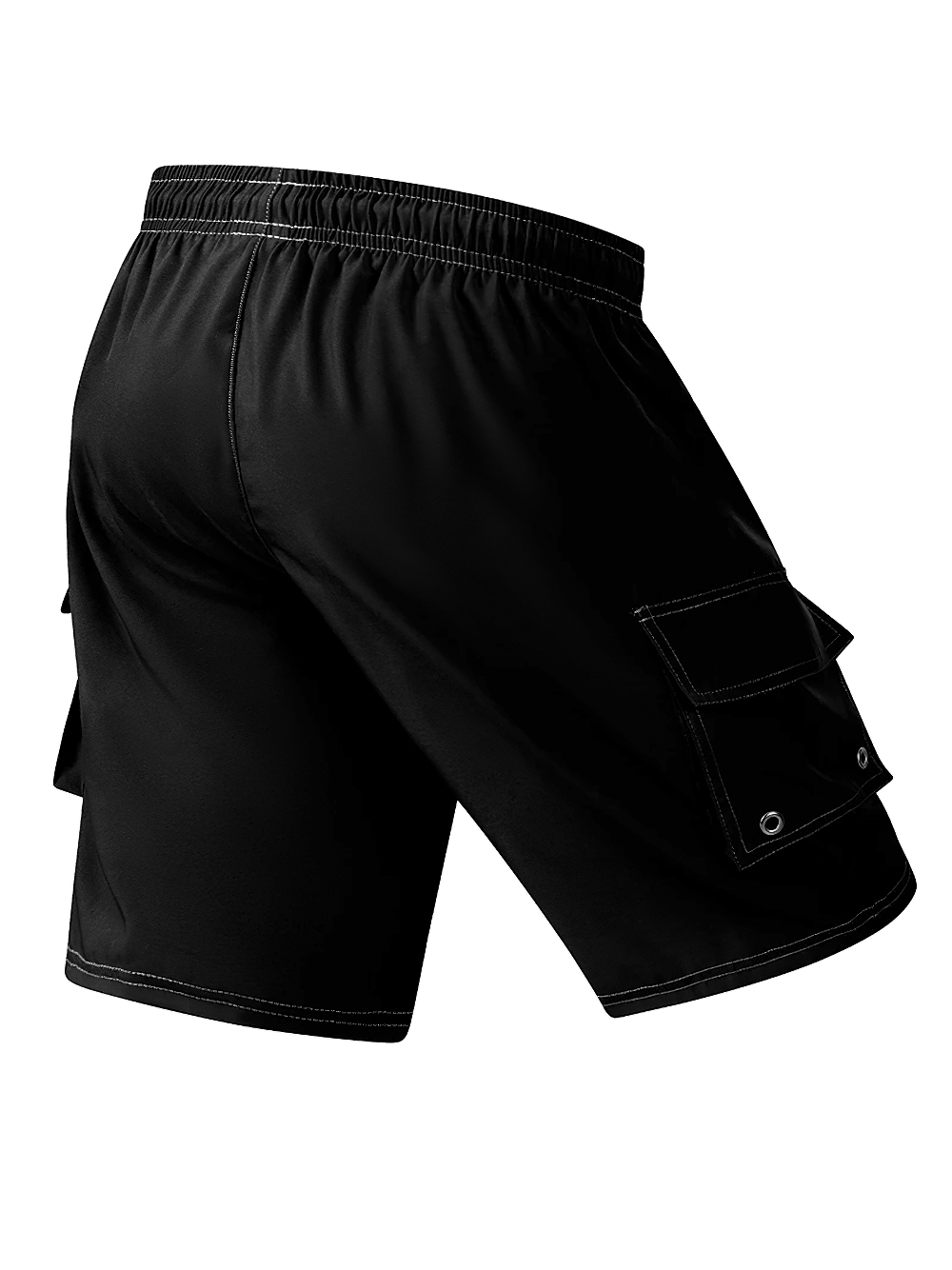 Alt Tag: Men's 2-in-1 Beach Shorts with Side Flap Pockets - SF4496 black back view with side flap pocket, ready for beach days