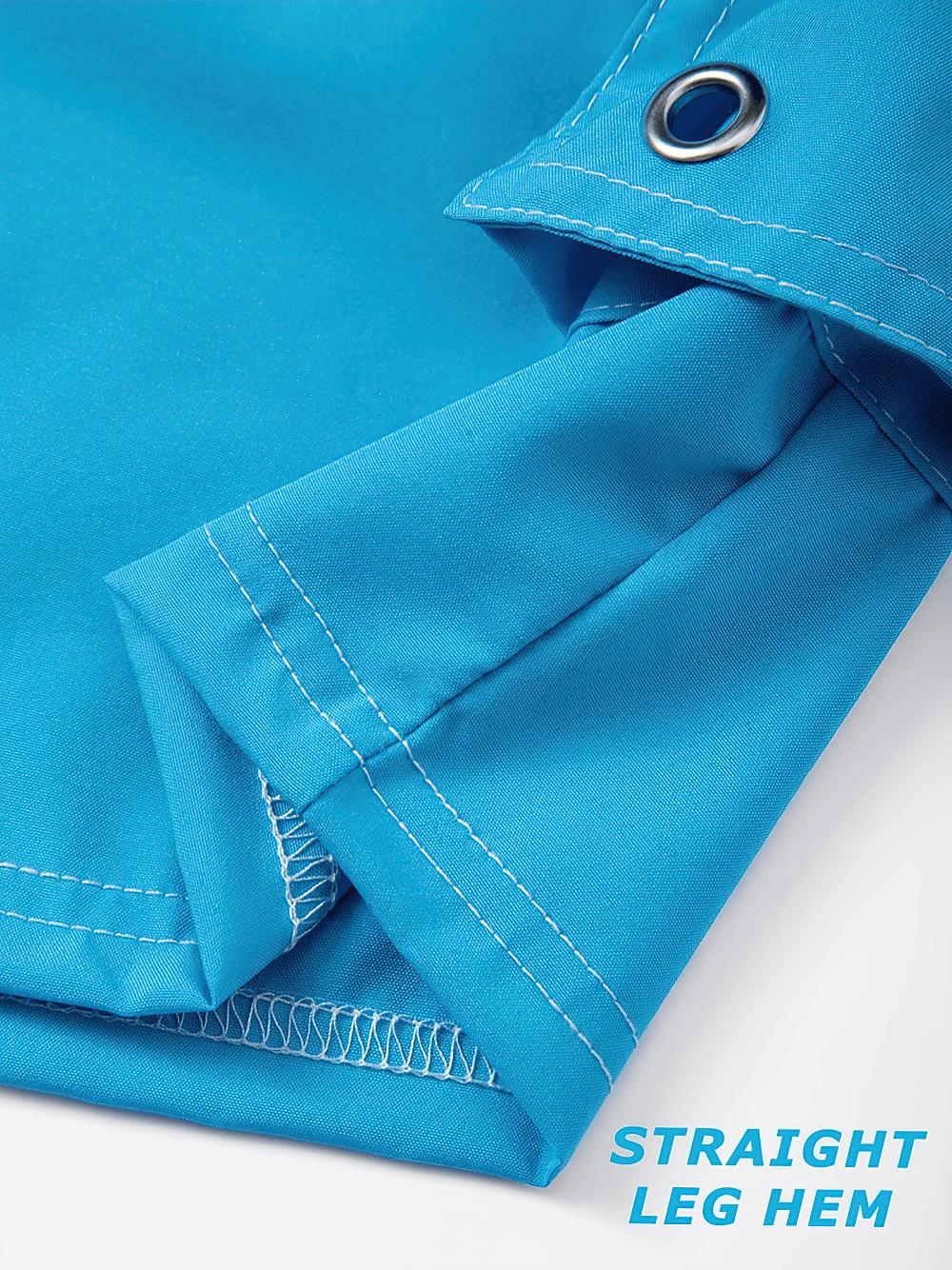 Alt Tag: Men's 2-in-1 Beach Shorts with Side Flap Pockets - SF4496 close-up of straight leg hem stitching and metal grommet