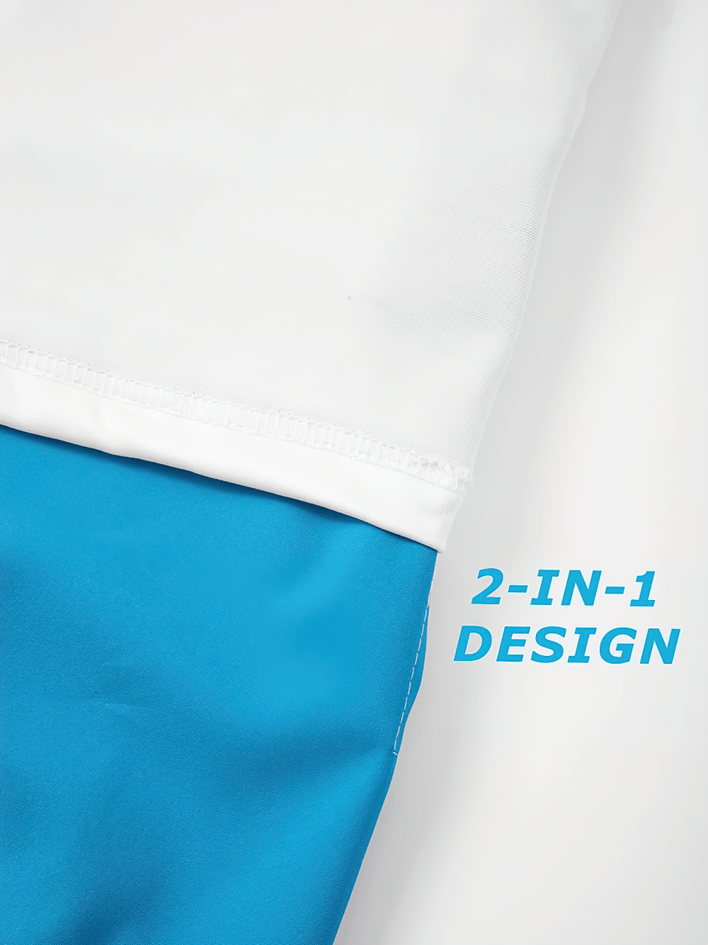 Alt Tag: Men's 2-in-1 Beach Shorts with Side Flap Pockets - SF4496 close-up 2-in-1 design, white liner with blue outer shorts