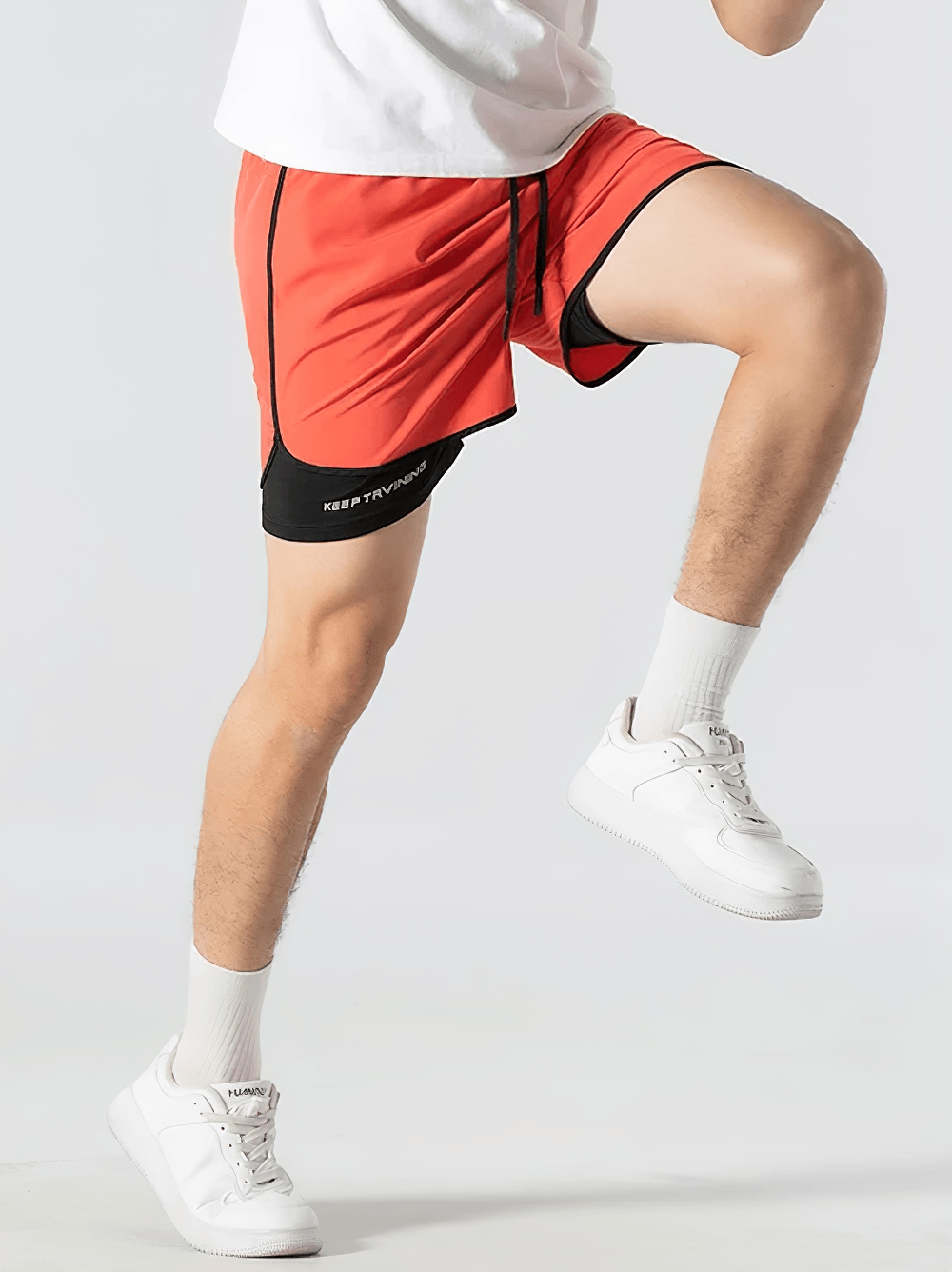 Men's 2-in-1 Running Shorts with Compression Liner - SF4566 in action during workout, showcasing quick-dry fabric.