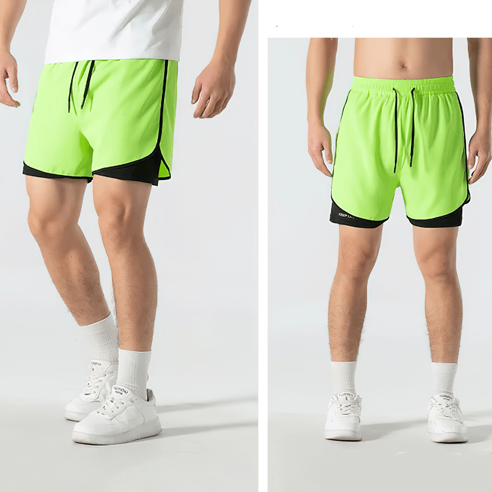 Men's 2-in-1 Running Shorts with Compression Liner - SF4566 in vibrant green for active workouts.