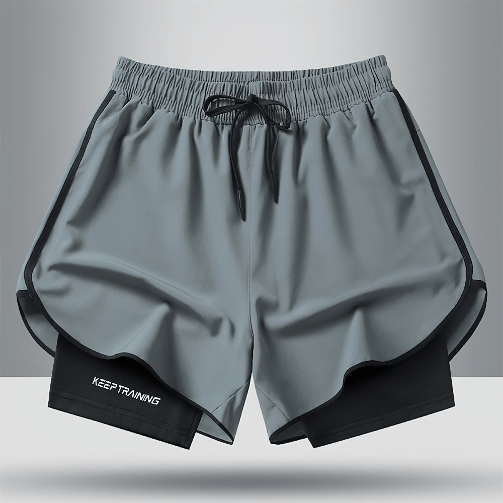 Men's 2-in-1 Running Shorts with Compression Liner - SF4566 in gray, featuring lightweight design and elastic waistband.