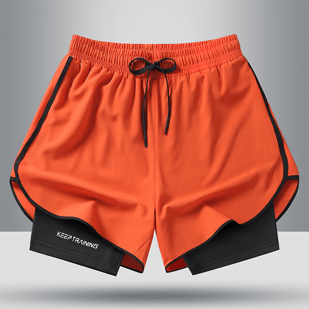 Men's 2-in-1 Running Shorts with Compression Liner - SF4566 in orange, designed for training and gym activities.