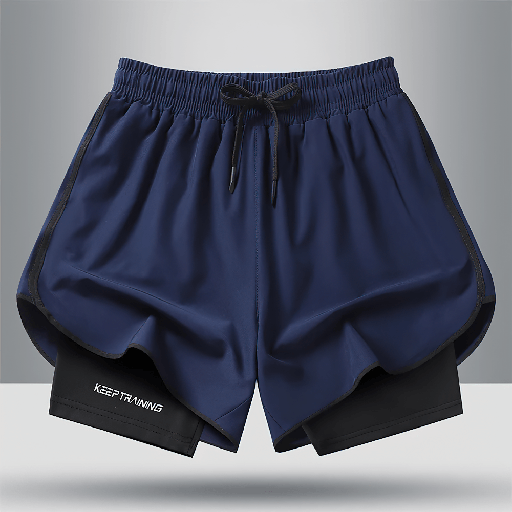 Men's 2-in-1 Running Shorts with Compression Liner - SF4566 in navy blue for optimal gym performance.