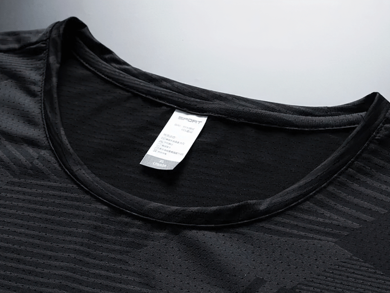 Men's Active Dry-Fit Crew Neck Patterned T-Shirt in black, featuring moisture-wicking fabric for comfort and breathability.