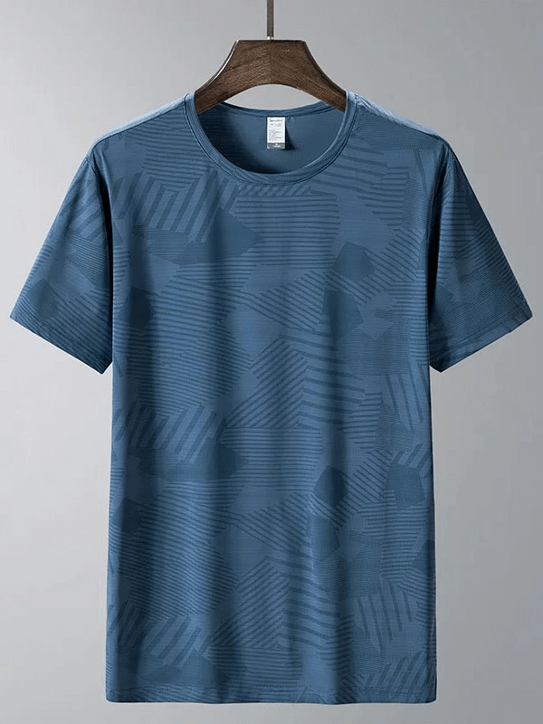 Men's blue patterned dry-fit crew neck t-shirt, short sleeve, ideal for active lifestyle, SF1986 model