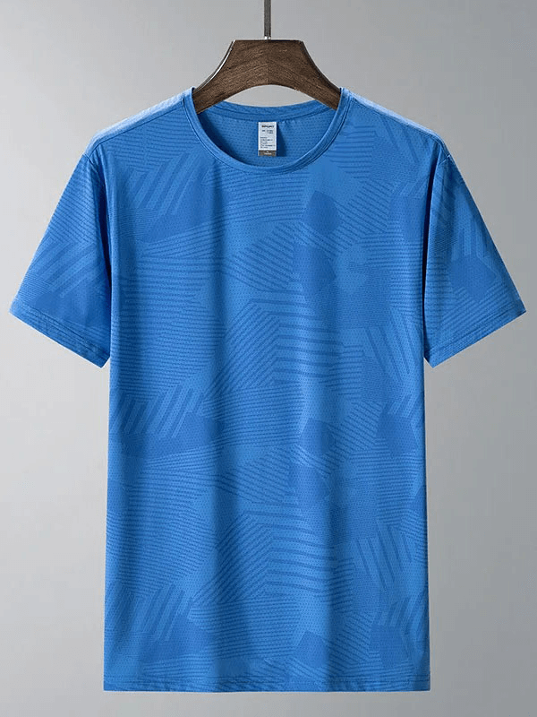 Men's blue patterned active dry-fit crew neck t-shirt SF1986, moisture-wicking polyester, short sleeves, ideal for active lifestyles