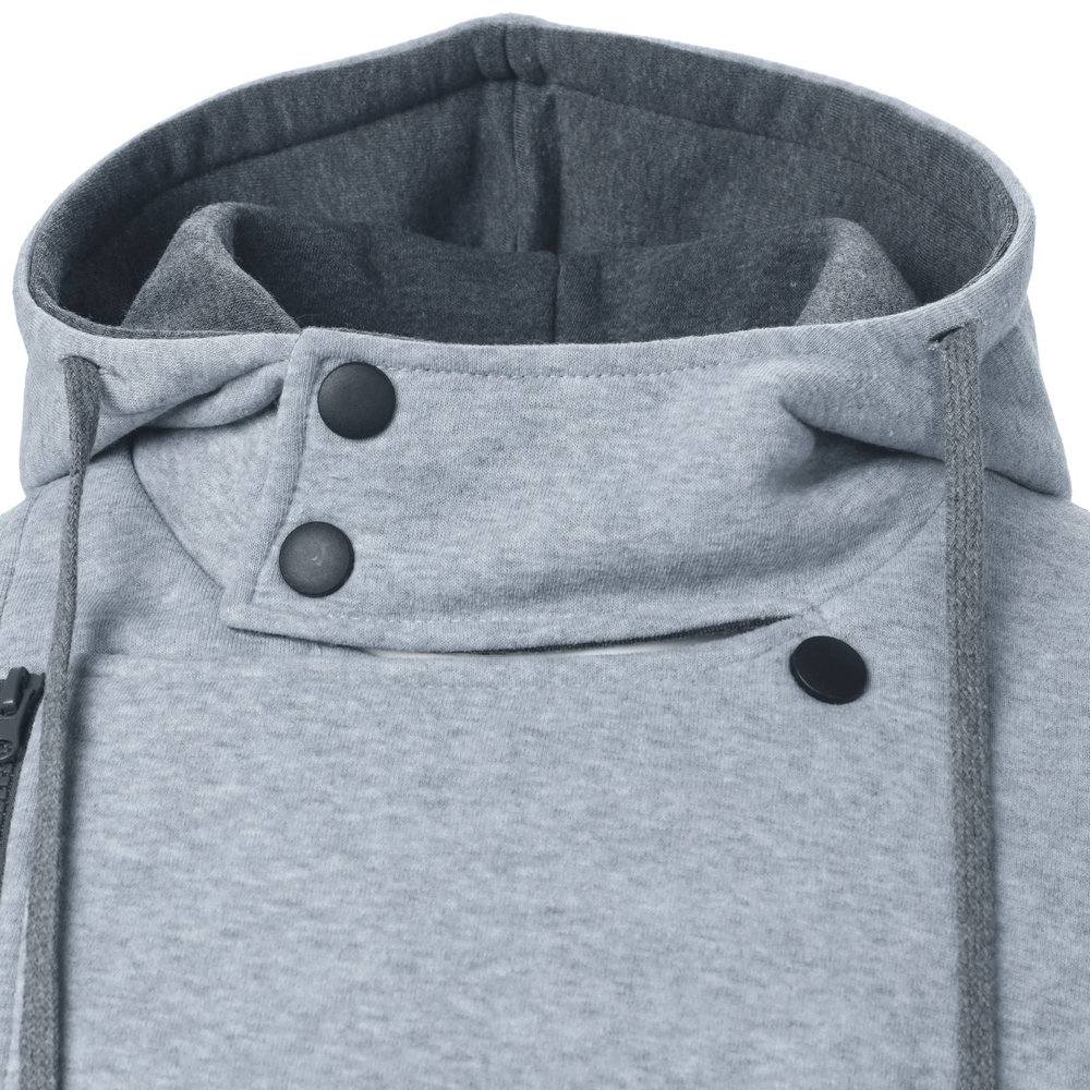 Men's Asymmetrical Zip Hoodie with Snap Collar - SF4720 close-up of snap collar and drawstring hood