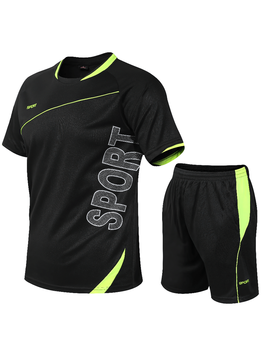 Men's Neon and Black Soccer Set - Breathable Jersey and Shorts for Optimal Performance