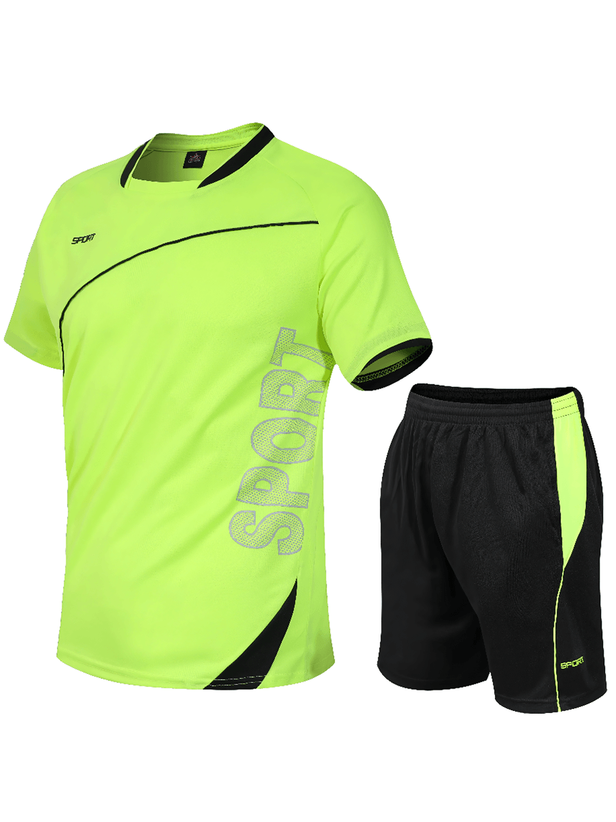 Men's Neon Soccer Jersey and Shorts - Stylish, breathable athletic set for vibrant game days.