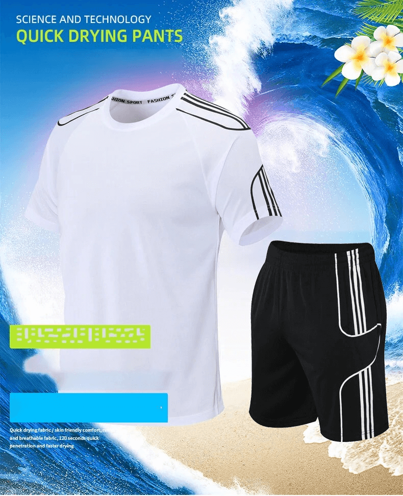 Men's Athletic Stripe T-Shirt and Shorts Set with quick-dry fabric, perfect for active lifestyles in spring and summer.
