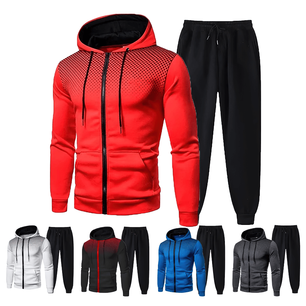 Men's Athletic Tracksuit Set SF2039 - Red zippered jacket and black pants, ideal for Autumn and Winter sports.
