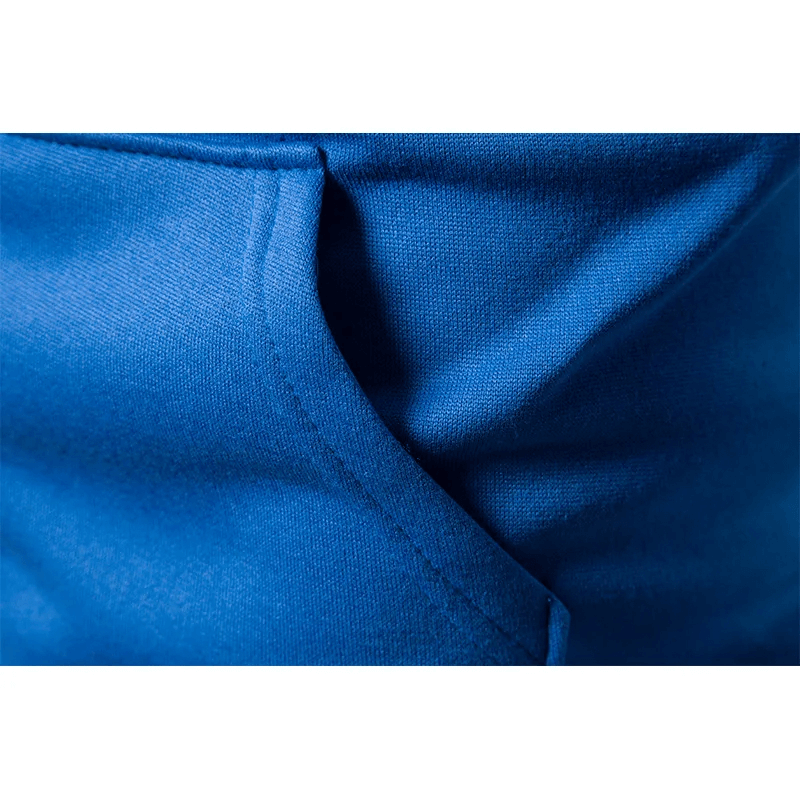 Close-up of blue polyester fabric with a sleek solid pattern, highlighting texture and design of Men's Athletic Tracksuit Set SF2039.