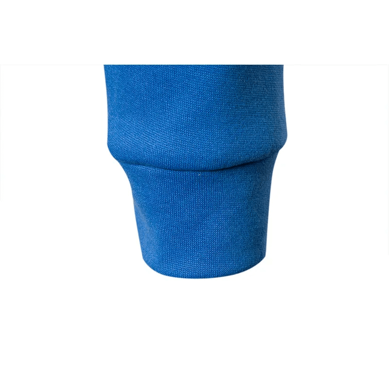 Close-up of blue cuff from men's athletic tracksuit set SF2039, featuring a stylish zippered design for active lifestyles.