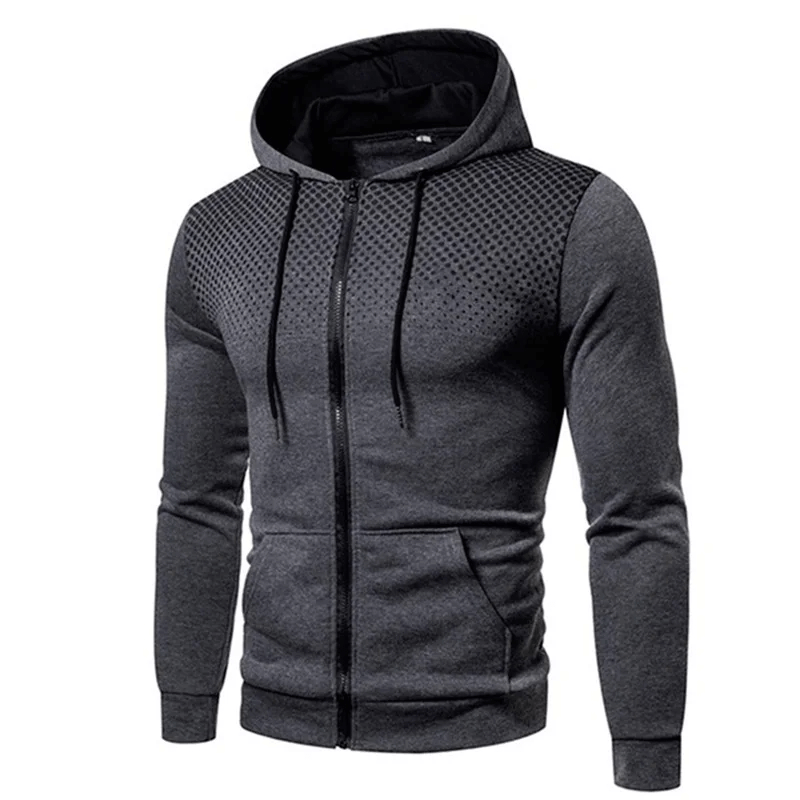 Men's zippered grey hoodie with full sleeves, perfect for athletic activities. Stylish and comfortable design for casual wear.